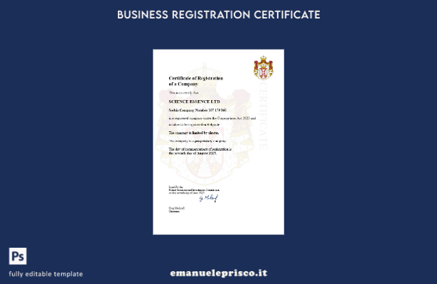 Certificato di registrazione aziendale in Serbia in stile verificato Modello Wor
